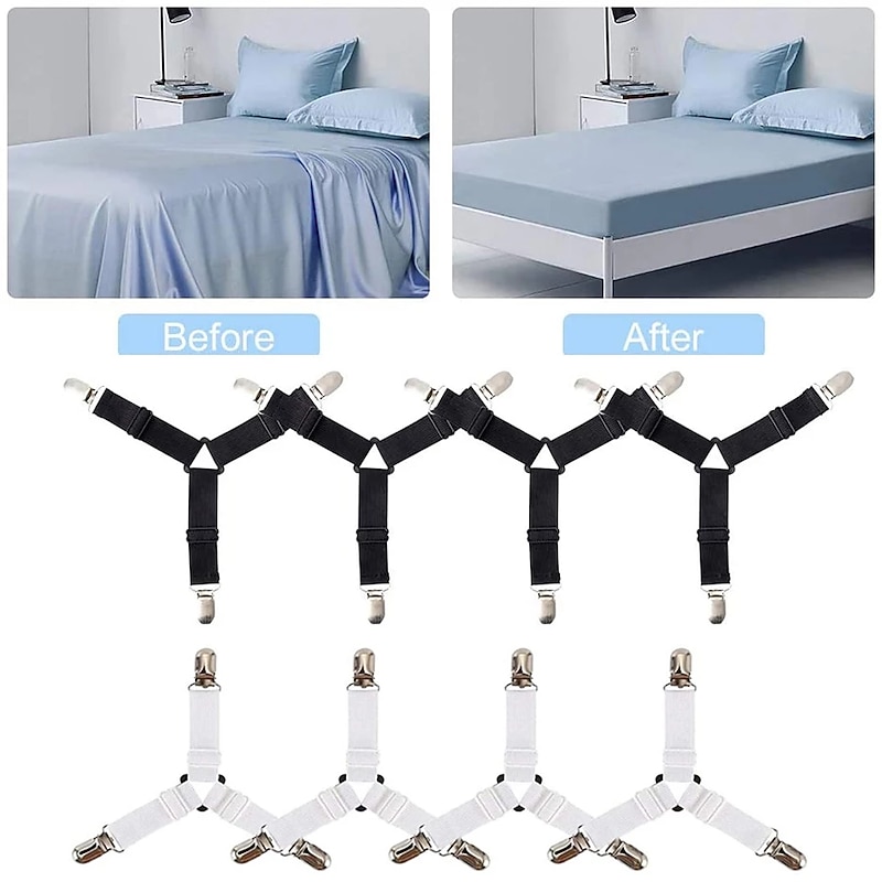4 Pcs/Set Bed Sheet Fasteners Clips - Elastic Bed Sheet Holder Straps, Mattress Cover Grippers, Quilt and Blanket Organizers2