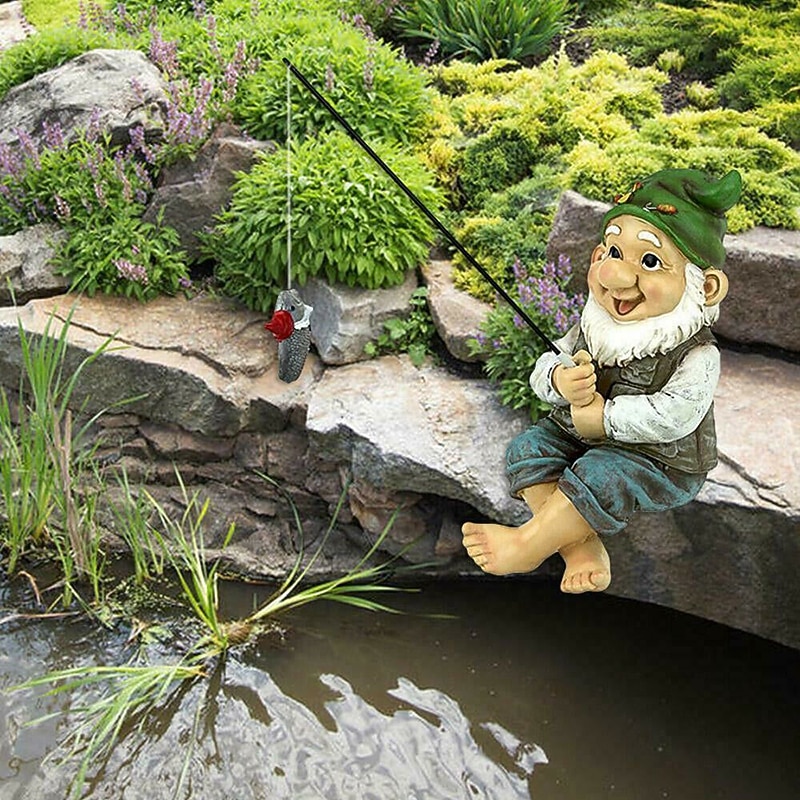 Mini Garden Gnome Statue Ziggy the Fishing Dwarf Elf Figurines Front Porch Outdoor Ornaments Villa Home Decor Modern Art Crafts2