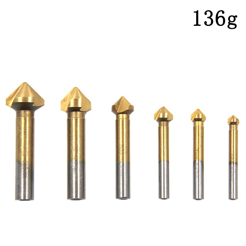 Round Shank 6pcs/Set 3 Flute HSS Hard Metals Three Edge Chamfer Chamfering End Mill Cutter Bit Countersink Drill Bit2