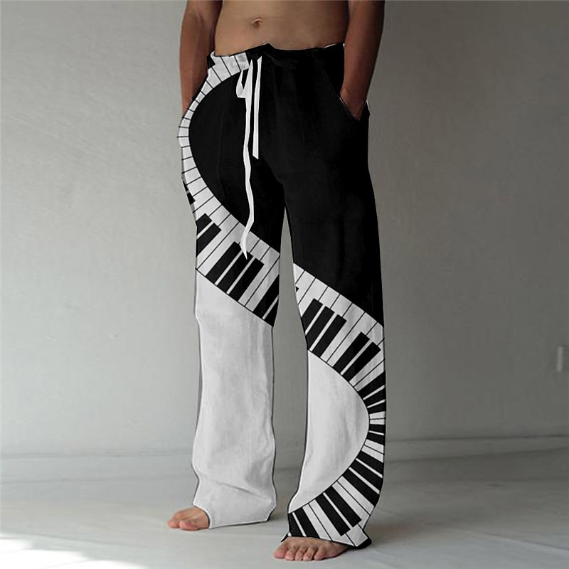 Men's Trousers Summer Pants Beach Pants Elastic Drawstring Design Front Pocket Straight Leg Color Block Graphic Prints Musical Instrument Comfort Soft Casual Daily Fashion Designer White / Black Red
