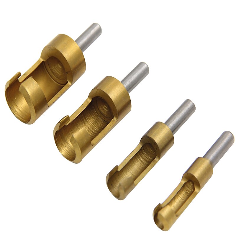4pcs 6.3mm Titanium Plating Round Shank Carbon Steel Wood Plug Cutter 6mm8mm13mm16mm Woodworker Wood Drilling Plug Hole Cutters Drill Bit2
