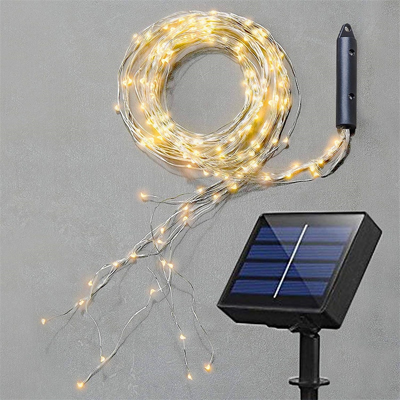 Solar Firefly Bunch Garden Lights Outdoor Waterfall String Lights 2M 180LEDs with 8 Flashing Modes for Patio Wedding Party Decoration Christmas Tree EL 5mm Warm White Cold White Blue Copper Wire Lights Waterproof Solar Powered2