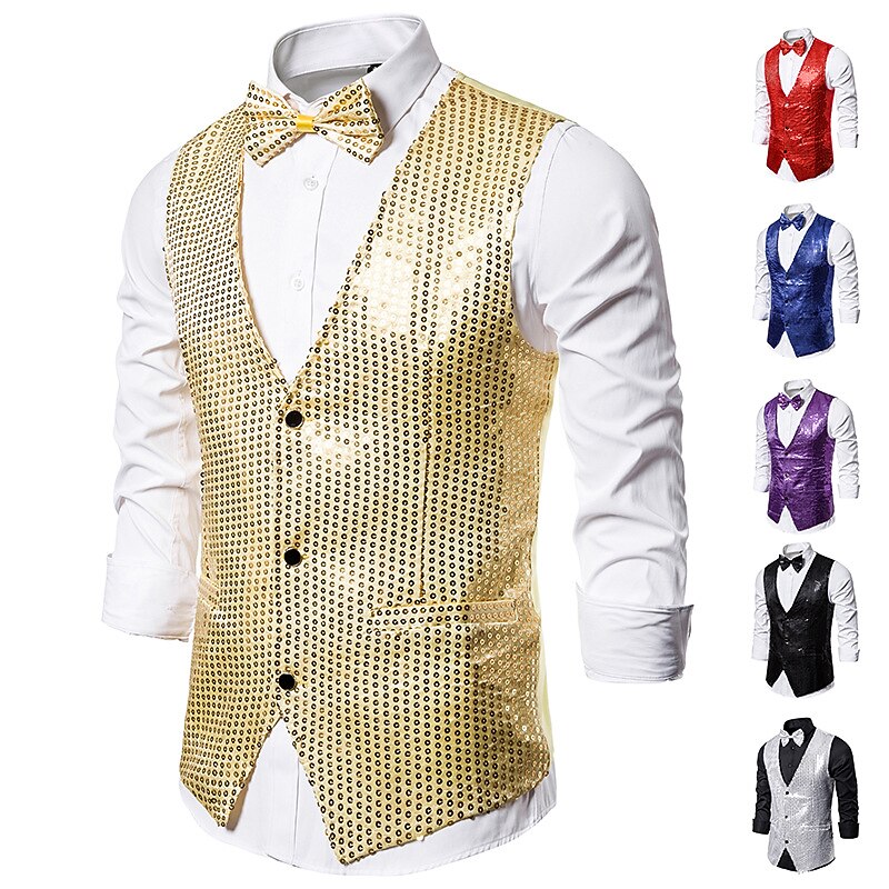 Disco 1980s Masquerade Vest Waistcoat Disco Embroidery Fancy Dress Men's Carnival Costume Masquerade Party Club Pride Parade Adults' Vest