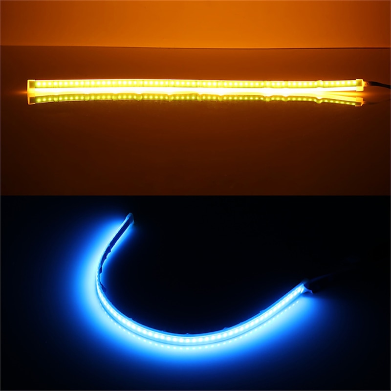 2pcs LED DRL Car Light Daytime Running Strip Light Flexible Waterproof Auto Headlights Brake Flow Tube Light Turn Signal White Yellow Blue 12V 30/45/60cm with Driver3