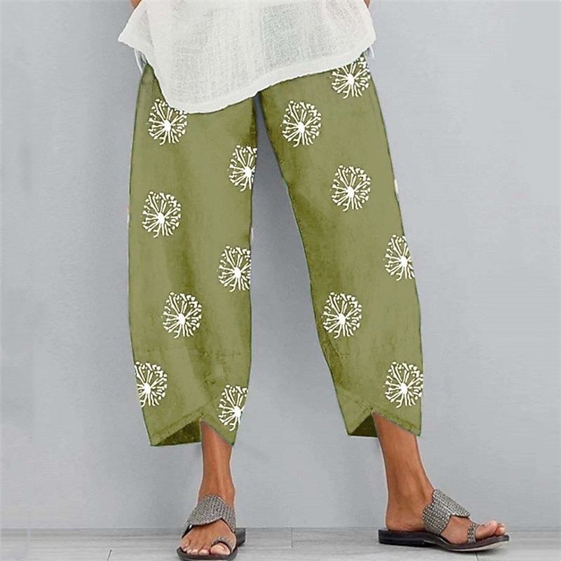 Women's Normal Cotton Linen Pants Chinos Slacks Basic Casual / Sporty Ankle-Length Mid Waist Graphic Prints Dandelion Pocket Baggy Print Comfort Inelastic Daily Weekend Gray Green Black Red Blue4