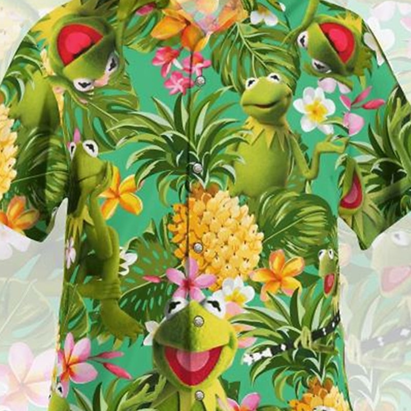 Men's Floral Pineapple Frog Shirt Summer Hawaiian Shirt Graphic Shirt Aloha Shirt Short Sleeve Shirt Turndown Outdoor Street 3D Print Red green Olive Green Pink Red Blue Button-Down Clothing Apparel2