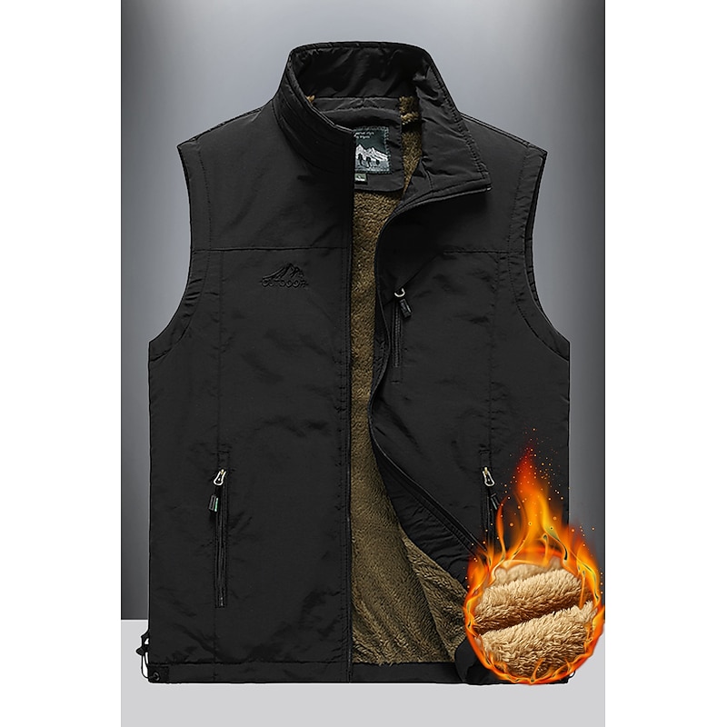Men's Hiking Fleece Vest Sleeveless Vest / Gilet Top Outdoor Thermal Warm Windproof Comfort Breathable Winter Summer Sporty Zipper Velvet Polyester Black Army Green Khaki Hunting Fishing Beach4