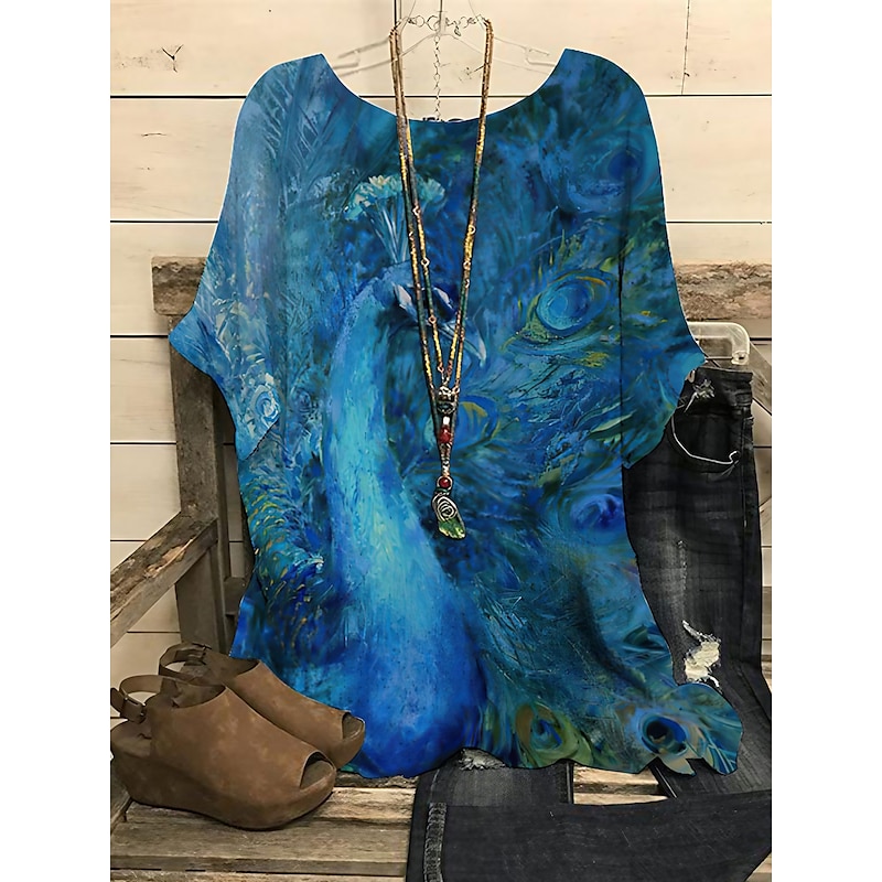 Women's Plus Size Blouse Graphic Polka Dot Butterfly Punk & Gothic Short Sleeve Dolman Sleeve Round Neck Regular Tops Daily Going out Weekend Print Black Blue Dark Blue Summer Spring