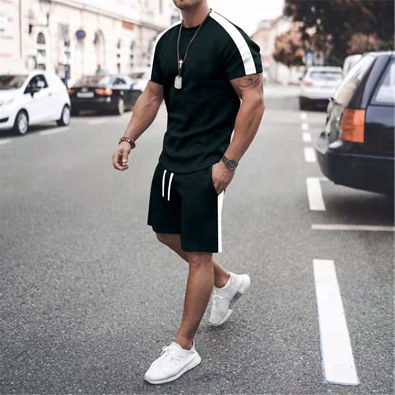 Men's T-shirt Suits Tracksuit Tennis Shirt Shorts and T Shirt Set Short Sleeve Short Sleeves Short Pant Round Neck Spring & Summer Geometry Muscle Sports Designer Sportswear Patchwork 2 Piece Street