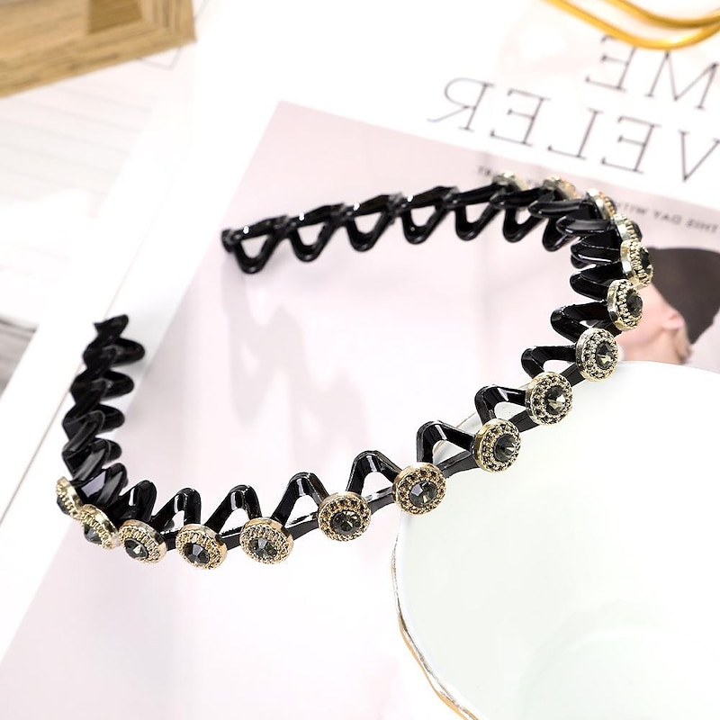 1 Pc Fashion Thin Headbands with Teeth Rhinestone Comb Headband Flower Wave Rhinestone Headbands Hair Clip Plastic Tooth Comb Headbands and Hair Bun Holders  Wavy Hairbands4