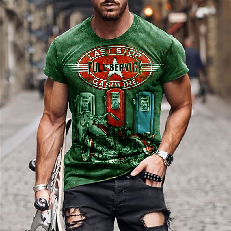 Men's Graphic Motorcycle T Shirt Short Sleeve T shirt 3D Print Crew Neck Shirt Fashion Basic Classic Street Casual Daily Olive Green Blue Brown Summer Clothing Apparel S M L XL 2XL 3XL 4XL3