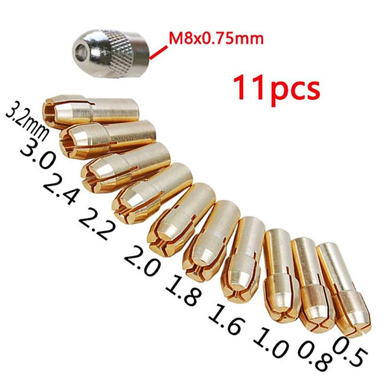 11PCS/Set Brass Collet Mini Drill Chucks 0.5-3.2mm 4.3mm Shank Screw Nut Replacement for Dremel Rotary Tool4