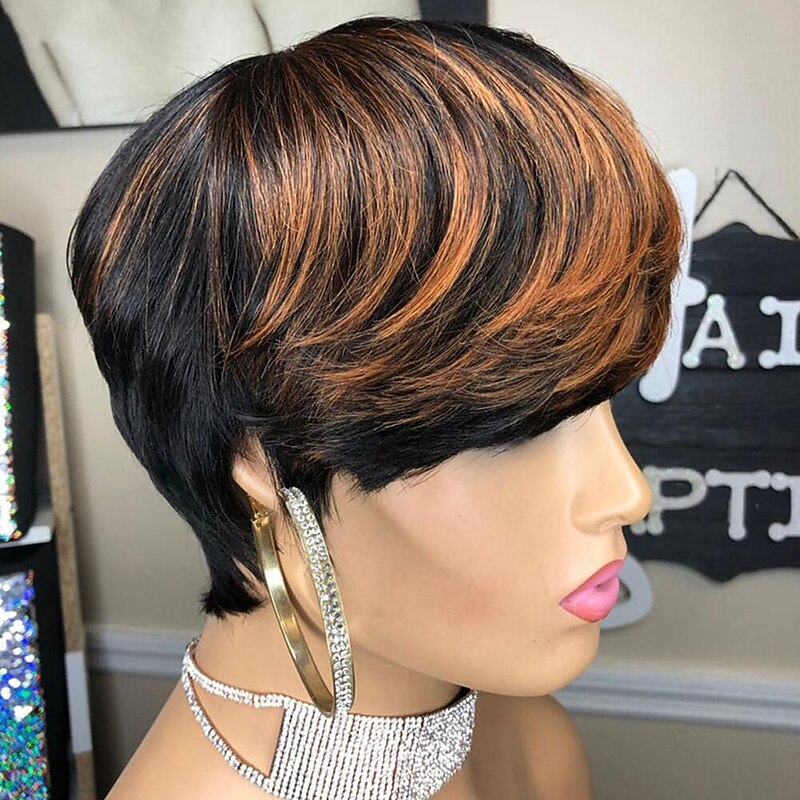 Brazilian Hair Pixie Cut Wigs Human Hair Short Wig With Color No Lace Full Machine Made Wigs Brazilian Hair Remy Human Hair Wigs3