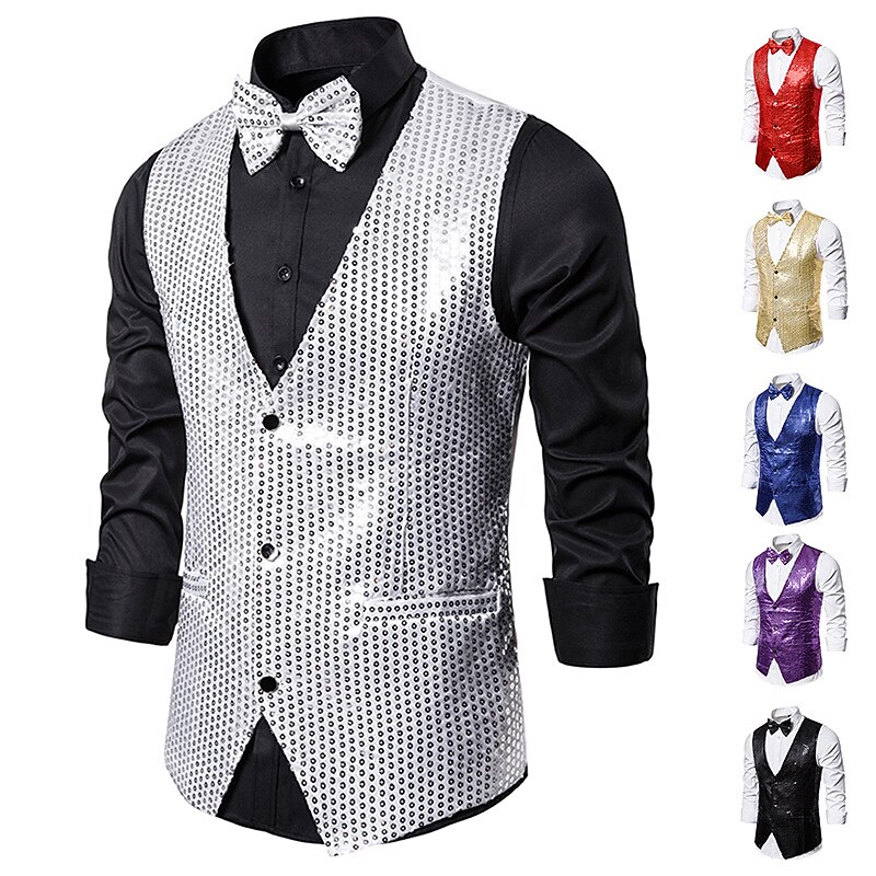 Disco 1980s Masquerade Vest Waistcoat Disco Embroidery Fancy Dress Men's Carnival Costume Masquerade Party Club Pride Parade Adults' Vest3