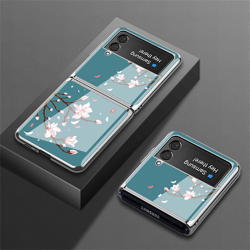 Phone Case For Samsung Galaxy Z Flip 5 Z Flip 4 Z Flip 3 Back Cover Flip Fashion Camera Lens Protector Flower Tempered Glass2