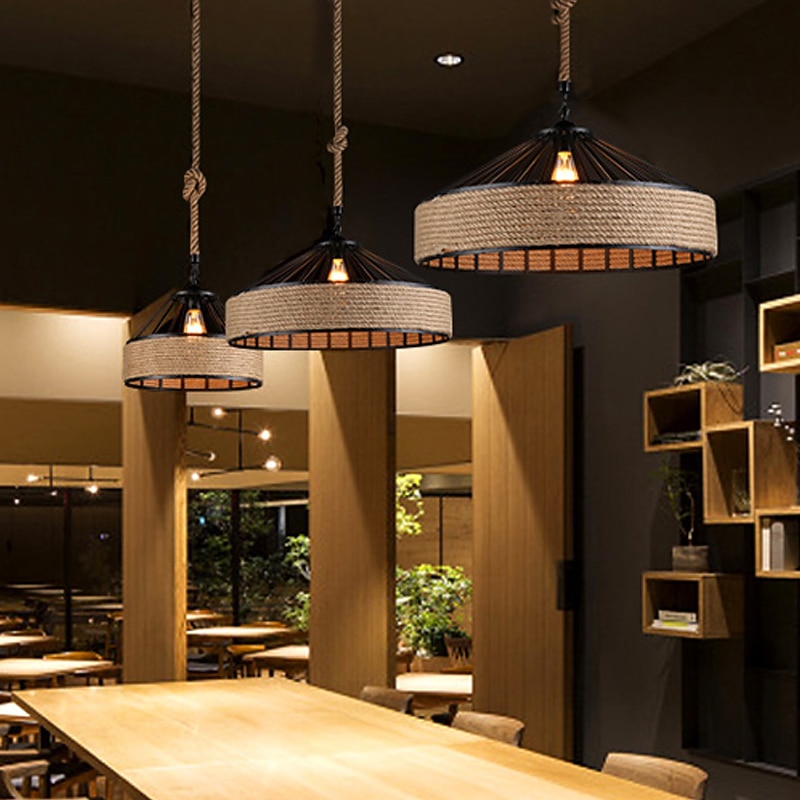 30/40 cm Island Design Pendant Light LED Hemp Rope Metal Country Vintage Farmhouse Nordic Style 220-240V2