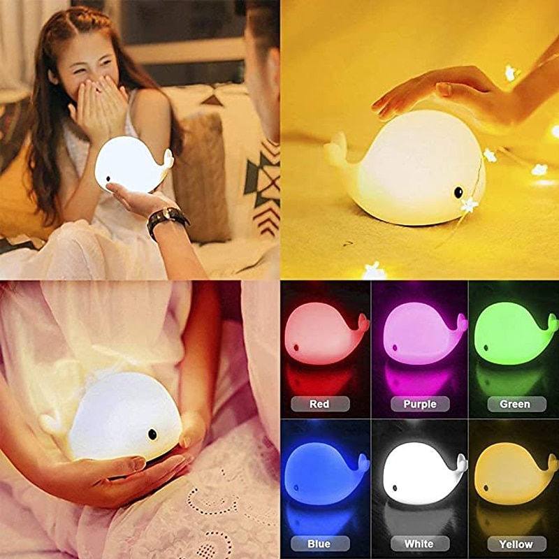 Cute Whale Night Light Touch Color Changing Atmosphere Night Lamp Bedroom Home Decoration Kids Birthday Gift USB Rechargeable4