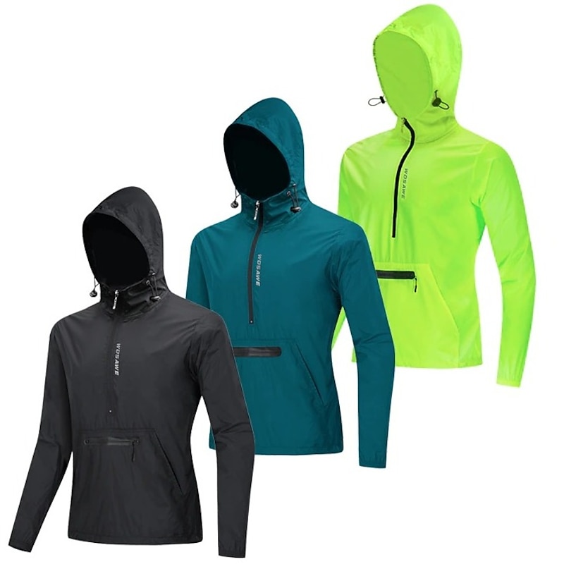 WOSAWE Men's Cycling Jacket Windbreaker Waterproof Rain Jacket Reflective Running Jackets Bike Hooded Packable Raincoat Top Lightweight Breathable Ultraviolet Resistant Fluorescent Mountain Bike Golf