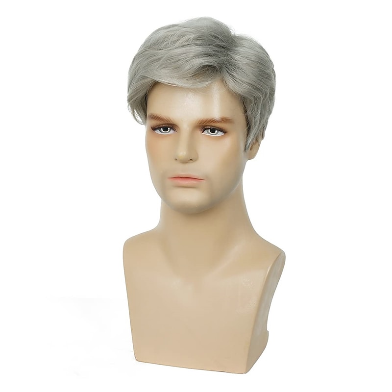 Men Wigs Short Silver Gray Wig Synthetic Heat Resistant Natural Halloween Cosplay Hair Wig3