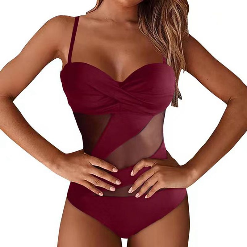 Women's Normal Bodysuit Vacation Solid Color Sleeveless Strap Mesh Tummy Control Party Daily Regular Fit Black Wine Navy Blue Summer4