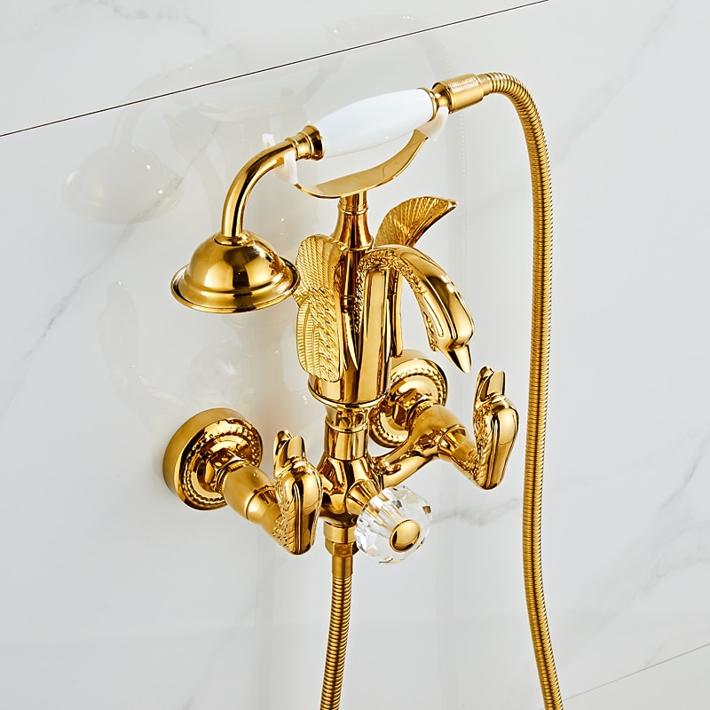 Bathtub Faucet - Retro Vintage Electroplated Wall Installation Brass Valve Bath Shower Mixer Taps2