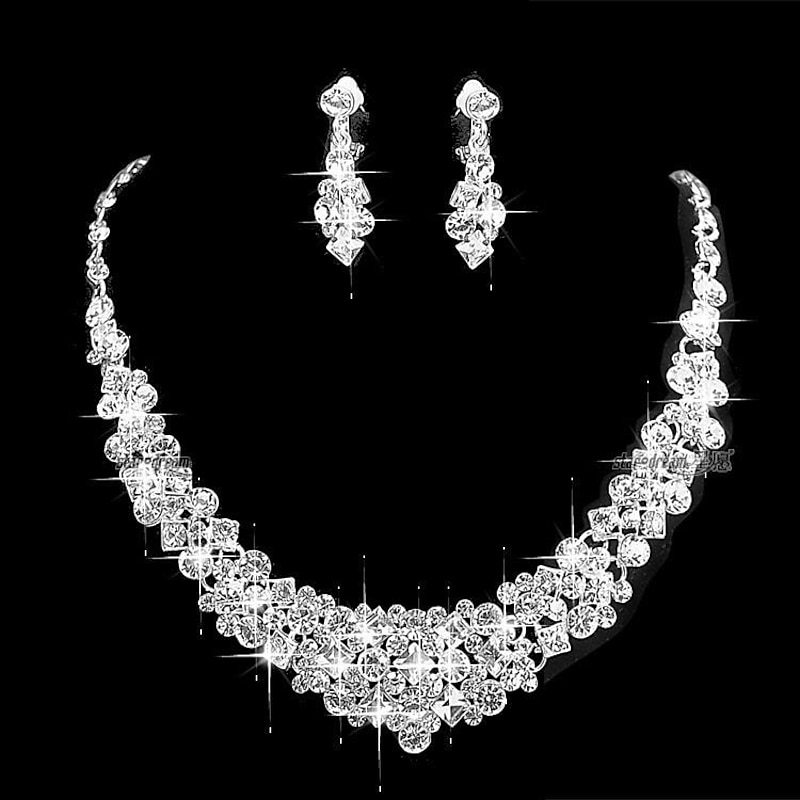 Bridal Jewelry Sets 1 set Clear Alloy Earrings Necklace Women's Simple Fashion Cute Geometrical Round Jewelry Set For Wedding Engagement