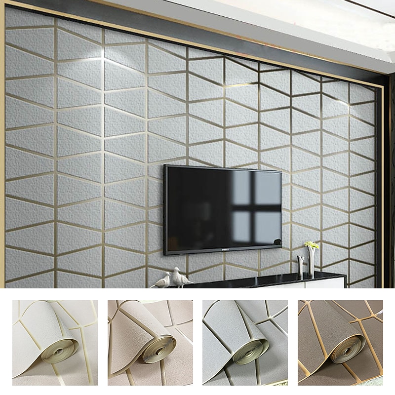 Geometric Wallpaper 3D Wall Murals Non-woven Fabric Imitation Deerskin Velvet Wallpaper Adhesive Required for Bedroom Living Room TV Background  Home Decoration 53x950/20.87''x374''