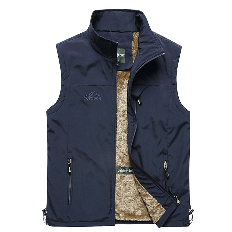 Men's Hiking Fleece Vest Sleeveless Vest / Gilet Top Outdoor Thermal Warm Windproof Comfort Breathable Winter Summer Sporty Zipper Velvet Polyester Black Army Green Khaki Hunting Fishing Beach