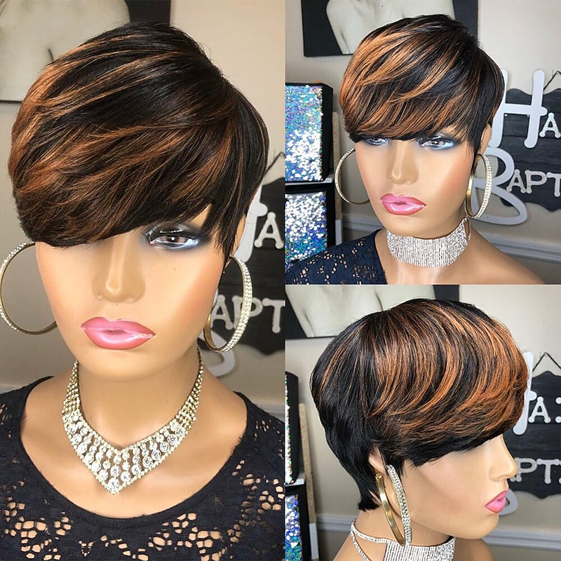 Brazilian Hair Pixie Cut Wigs Human Hair Short Wig With Color No Lace Full Machine Made Wigs Brazilian Hair Remy Human Hair Wigs2