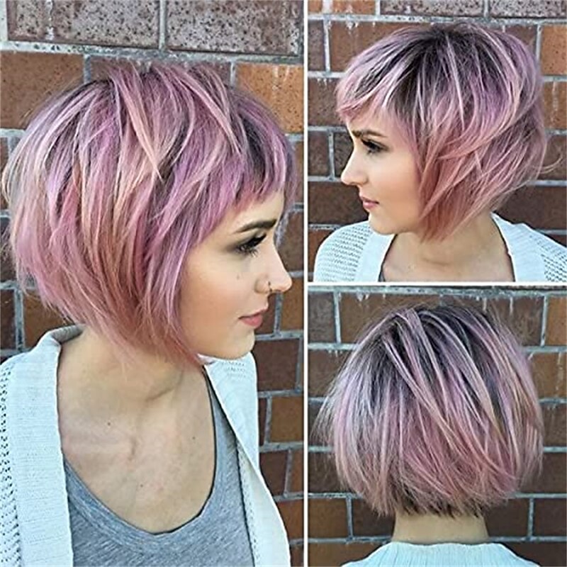 Blonde Short Bob Wig With Bangs for Women 14 Inch Short Straight Synthetic Hair Wigs 613 Blonde Bob Wig with Bangs for Party Daily Use