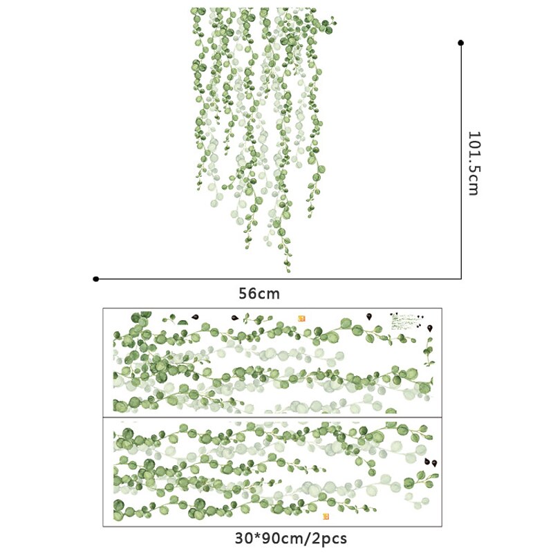 Green Leaves Plants Wall Stickers Bedroom Living Room  Removable PVC DIY Home Decoration Bedroom Living Room  Wall Decal  2pcs2