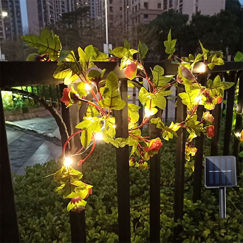 Solar Ivy Leaf Rose Leaf String Lights Outdoor LED Hanging Lights Artificial for Valentines Yard Fence Garden Wall Hanging Decoration Lighting Waterproof Light3