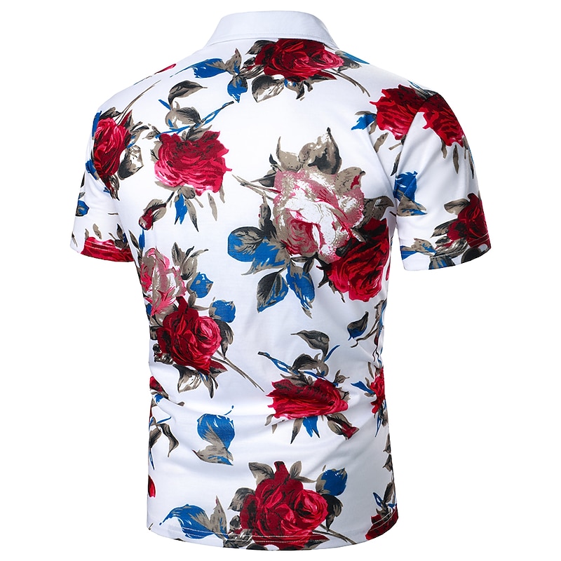 Kentucky Derby Men's Floral Button Up Shirt Hawaiian Polo Shirts Golf Shirt Short Sleeve Polo Shirts Collared Shirts Casual Beach Wear Vacation Wear Tropical Wear Party Outfits Buttons 3D Print White3