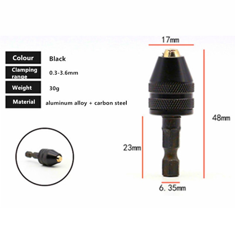 Mini Keyless Drill Chuck 0.3-8mm Self-Tighten Electric Drill Bits Collet Fixture Tools 1/4  Inch Hex Shank Quick Change Converter4