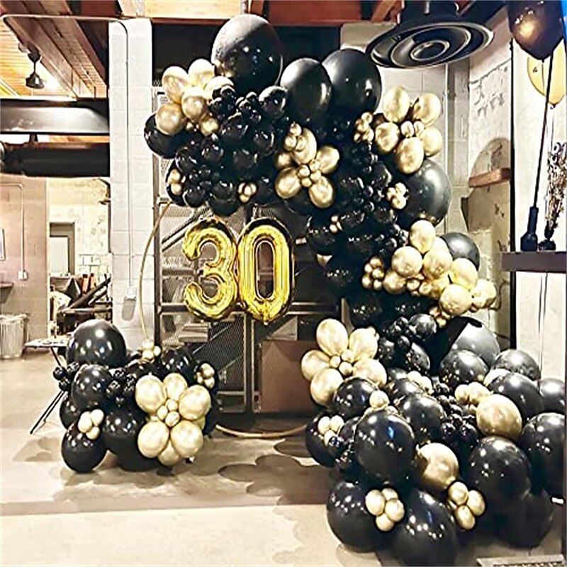 138Pcs DIY Gold and Black Garland Balloons Kits with 18/12/10/Inch Metallic ChromeBalloons for Birthday Party Celebration Graduation Bachelorette Wedding Baby Shower Ceremony Anniversary Balloon Chai2