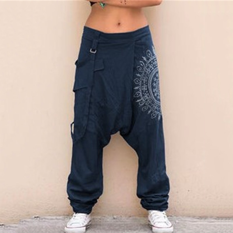 Men's Harem Trousers Summer Pants Tapered Carrot Pants Baggy Pants Elastic Waist Print Multiple Pockets Graphic Prints Comfort Soft Casual Daily Stylish Classic Style Black White3