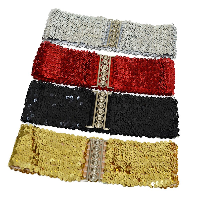 Women's Wide Belt Corset Belt Metal Chain Canvas Metal Bucke Geometric Formal Party Daily Black Silver Gold Red3