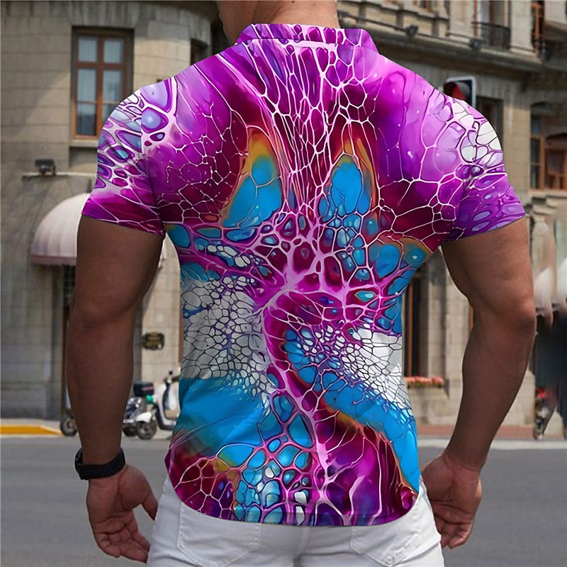 Men's Graphic Zip Polo Shirts Golf Shirt Short Sleeve Polo Shirts Collared Shirts Casual Vacation Wear Rave Wear Party Outfits 3D Print Quarter Zip Polo Purple2