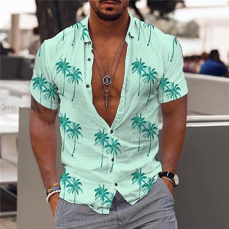 Men's Coconut Tree Shirt Summer Hawaiian Shirt Graphic Shirt Aloha Shirt Short Sleeve Shirt Turndown Outdoor Street Print White Pink Red Blue Green Print Button-Down Clothing Apparel Fashion Designer3
