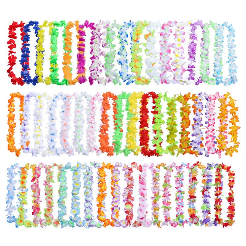 50pcs Hawaiian Leis Necklace Tropical Luau Hawaii Silk Flower Lei Theme Party Favors Wreaths Headbands Holiday Wedding Beach Birthday Decorations3