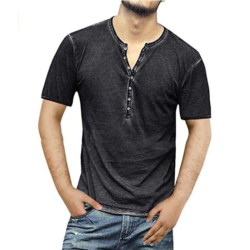 Men's Button T Shirt T Shirt Henley Shirt Short Sleeve Henley Summer Plain Fashion Lightweight Comfortable Button-Down Vacation Casual Holiday Wine Blue Green Top Tee for Men