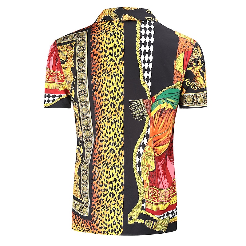 Men's Leopard Geometric Shirt Summer Hawaiian Shirt Aloha Shirt Shirt Classic Collar Tropical Designer Beach Holiday Beach Purple Orange Gold M L XL3