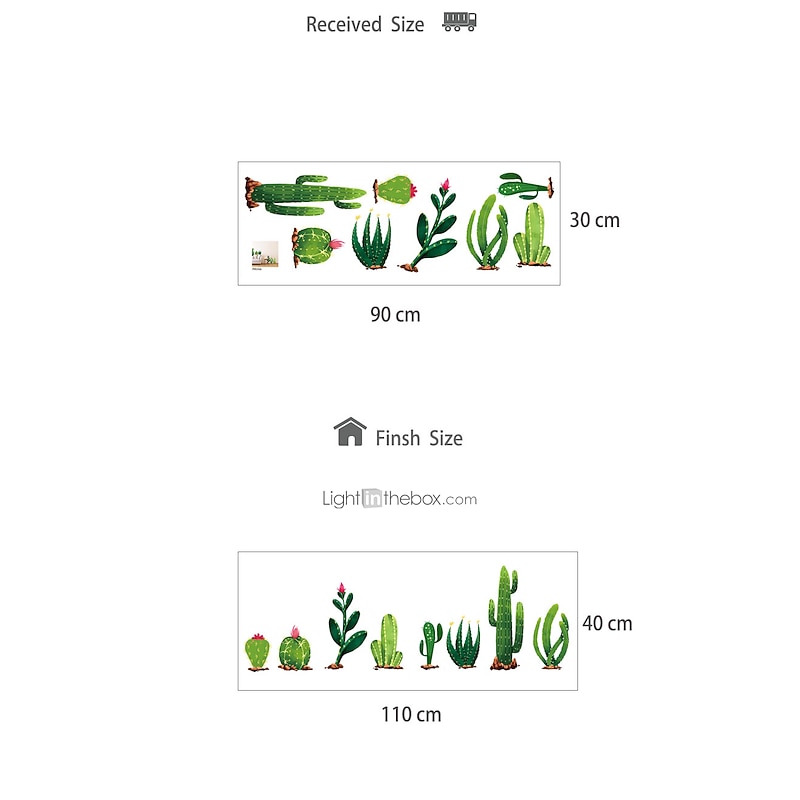 Vinyl DIY Cactus Wall Stickers Removable Waterproof Wallpaper Decals Art Easy Peel & Stick for Kids Room Living Room Bedroom 30X90CM2