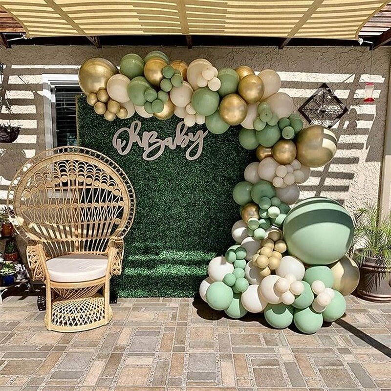 Balloon Garland Arch Kit - Avocado Green Balloon with Blush Balloons Gold Balloons and Macaron Gray Balloons for Wedding Birthday Party Baby Shower Party Background Decoration4