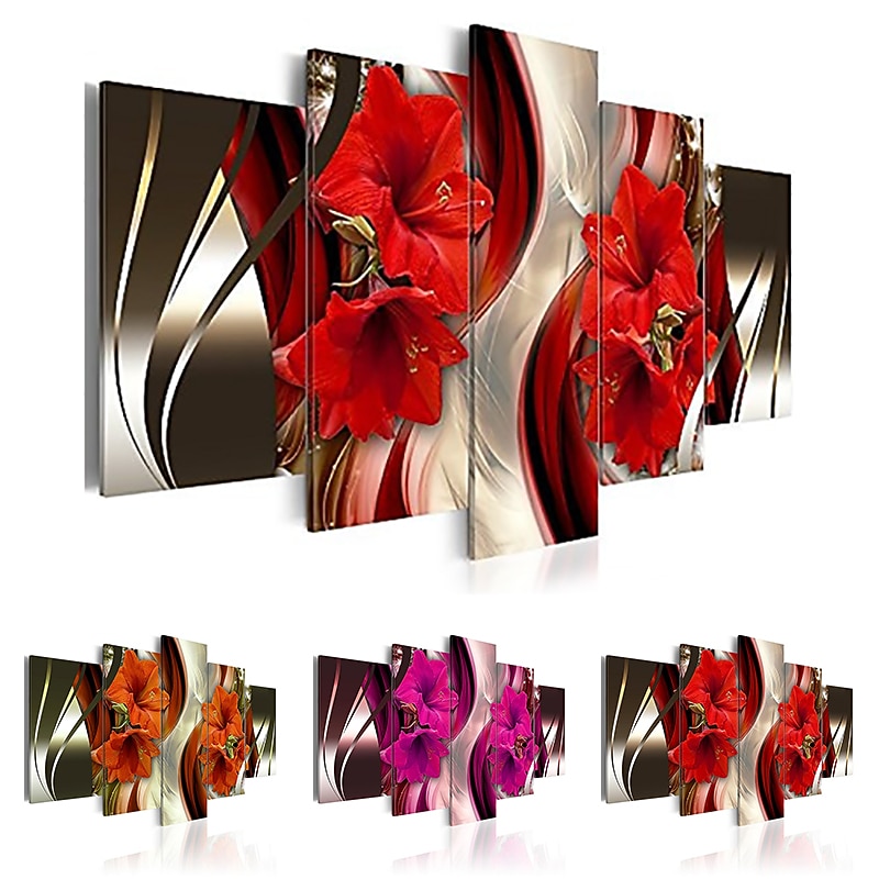 5 Panel Wall Art Canvas Prints Painting Artwork Picture Flower Home Decoration Décor Rolled Canvas No Frame Unframed Unstretched