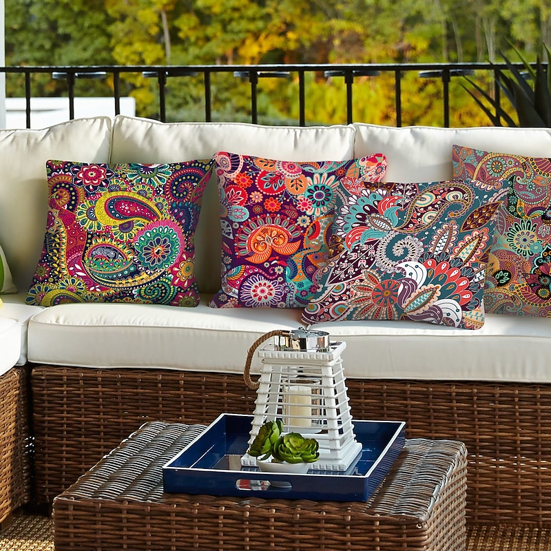 Paisely Double Side Cushion Cover 4PC Soft Decorative Square Throw Pillow Cover Cushion Case Pillowcase for Sofa Bedroom Superior Quality Mashine Washable3