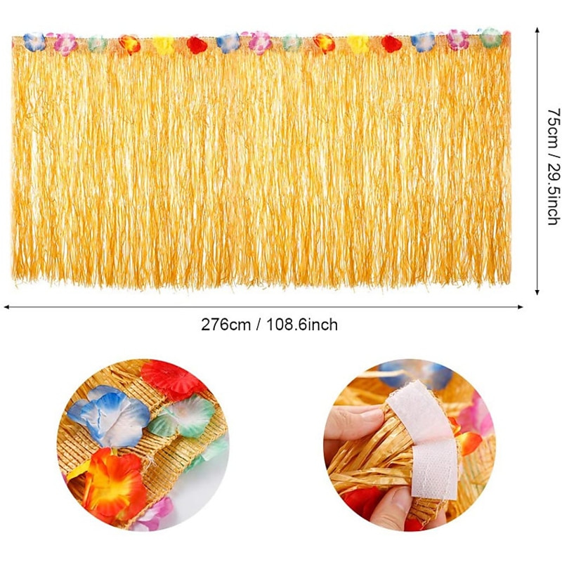 83pcs Hawaiian Tropical Party Decorations  Hawaiian Table Skirt Party Hibiscus Fruit Straw Set Hawaiian Luau Grass Table Skirt Palm Leaves and Hibiscus Flowers3