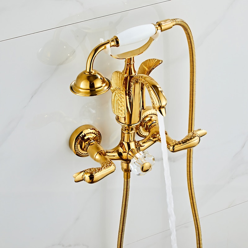Bathtub Faucet - Retro Vintage Electroplated Wall Installation Brass Valve Bath Shower Mixer Taps