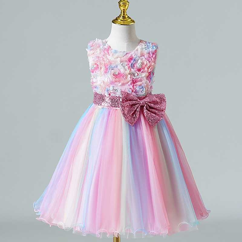 Kids Girls' Dress colour Sleeveless Party Daily Bow Cute Princess Polyester Knee-length Tulle Dress Summer Spring 3-12 Years Pink Blue Purple