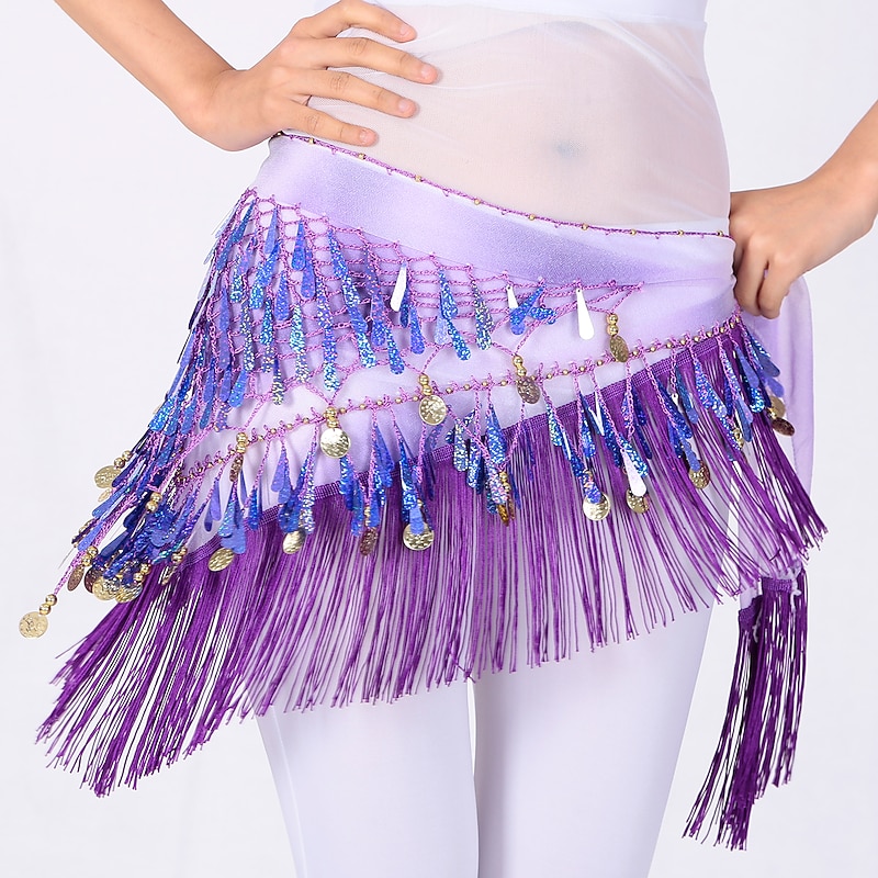 Belly Dance Dance Accessories Belt Glitter Cinch Cord Tassel Women's Training Performance High Sequined Polyester